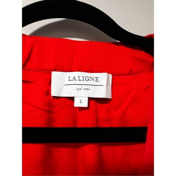 La Ligne Women's Red Marta Ruched Tiered Cotton Midi Dress Large NWOT - Picture 7 of 10